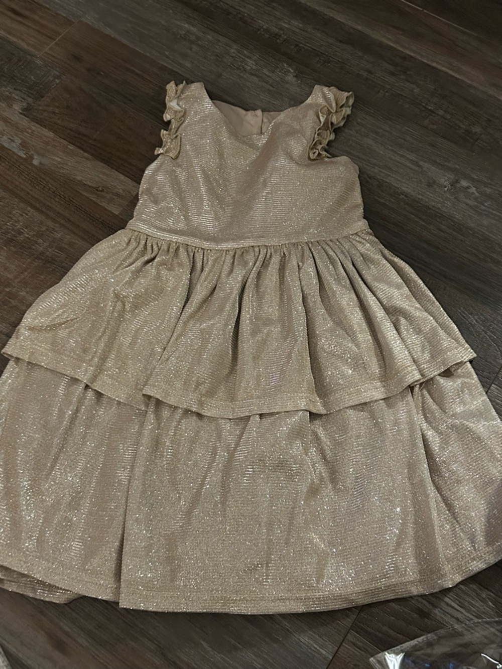 Biscotti Girls 6 Gold Glitter Fit & Flare Sleeveless Ruffle Knee Length Dress